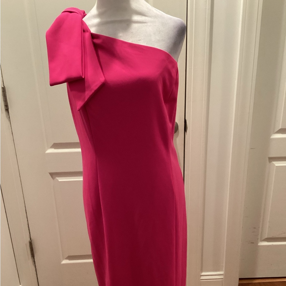 MARINA One-Shoulder Fuchsia Bow Dress